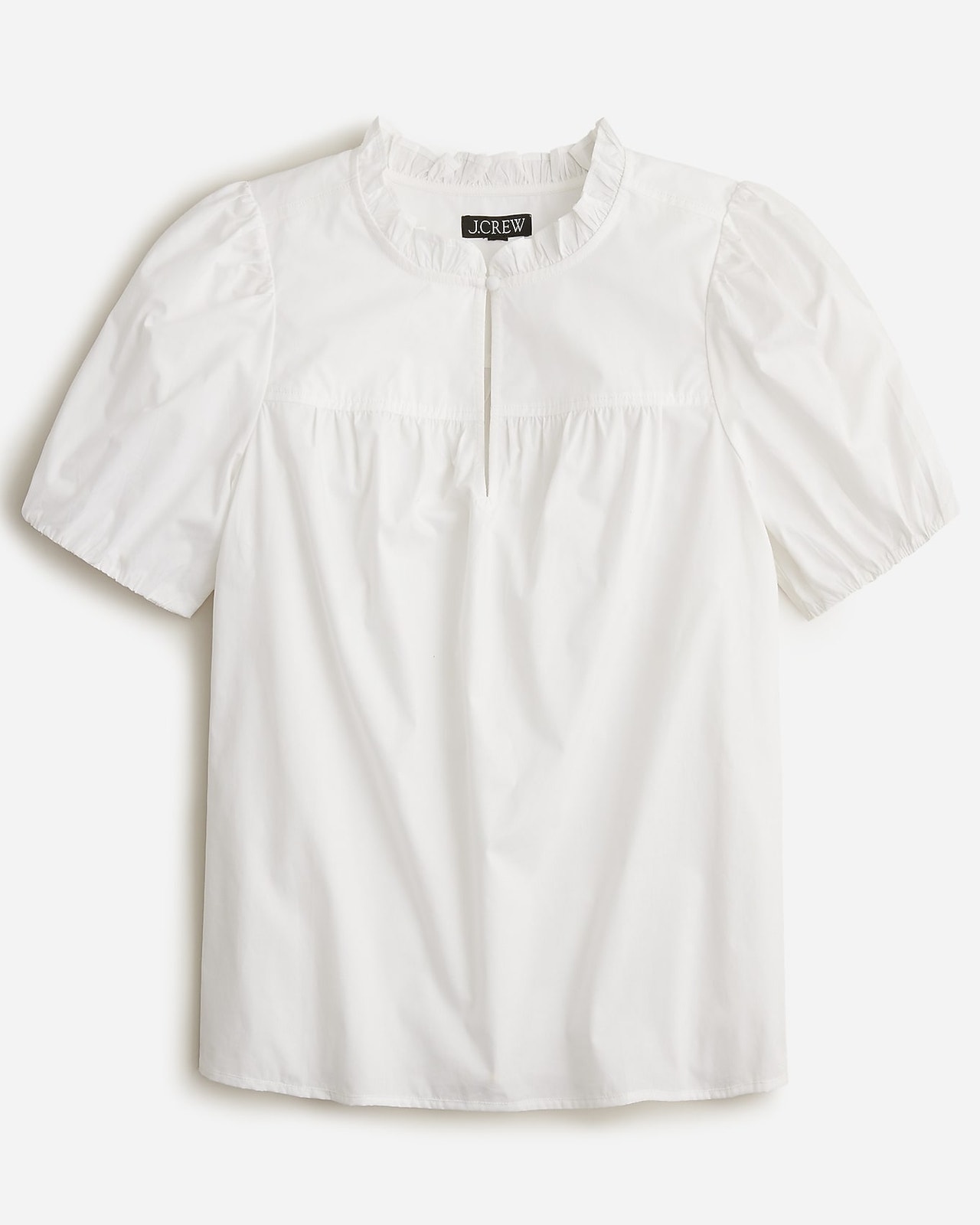 J.Crew Women's White Ruffle Neck Short-Sleeve Cotton Top Size L Nwt